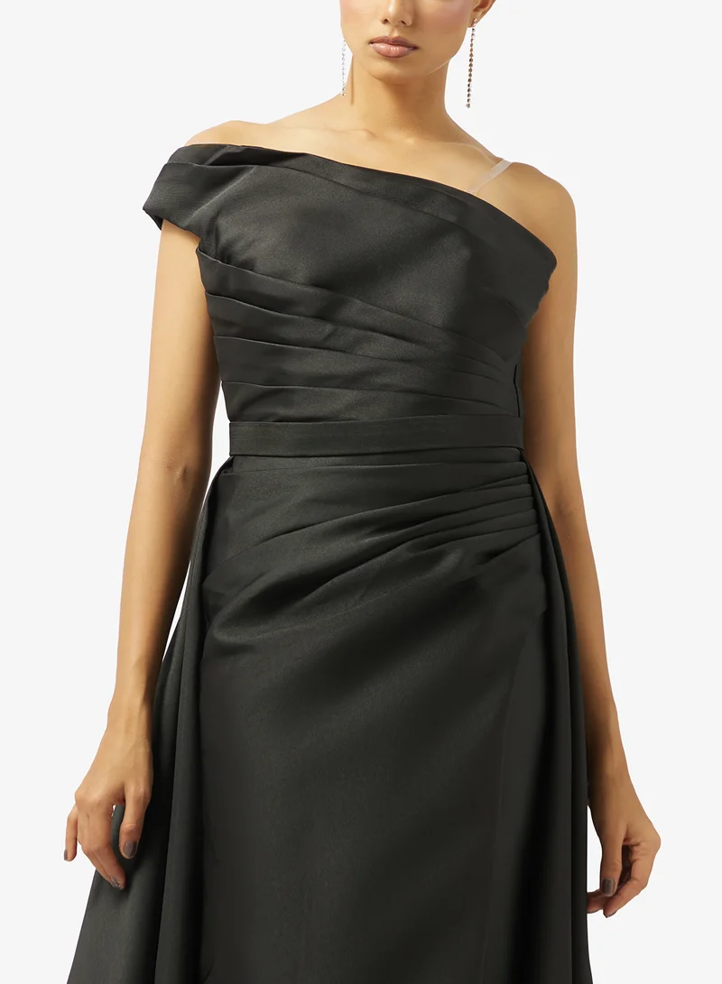 Akadia Fashion  ONE SHOULDER GATHERED WAIST TAFFETA DRESS for Women | Best Price UAE